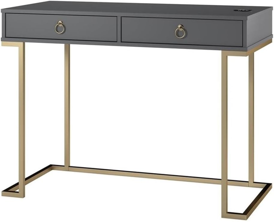 Contemporary Wood Computer Desk in Graphite Gray/Gold
