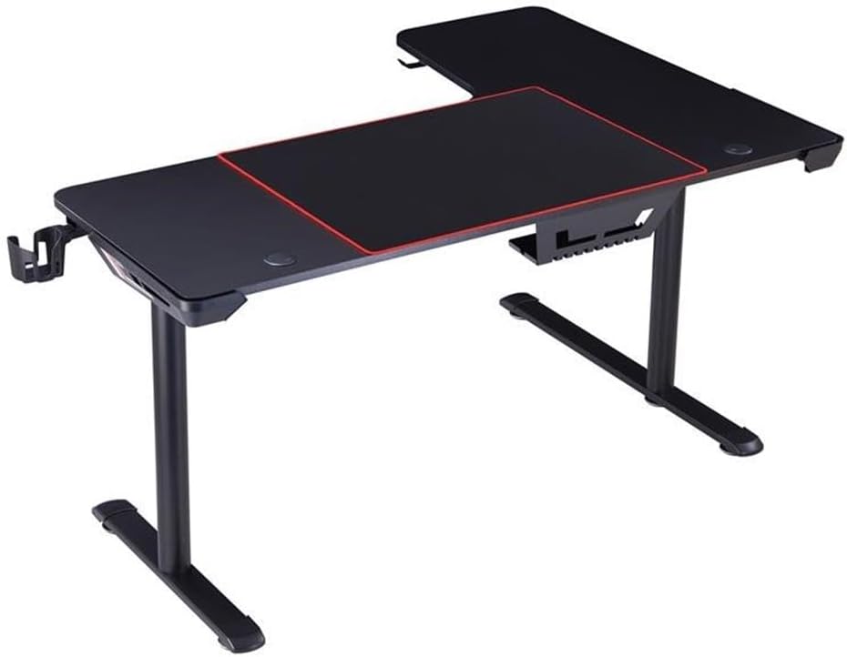 Modern Metal Gaming Desk with Built-in Outlets in Black