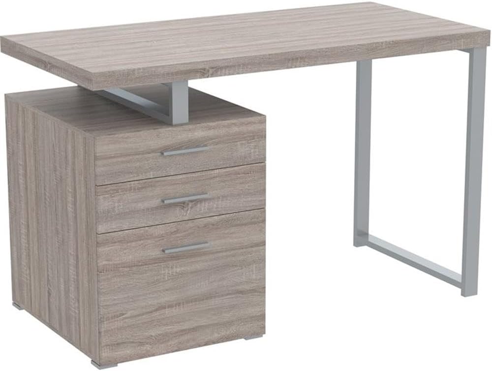 47.25" L 3-Drawers Silver Metal Computer Desk in Dark Taupe