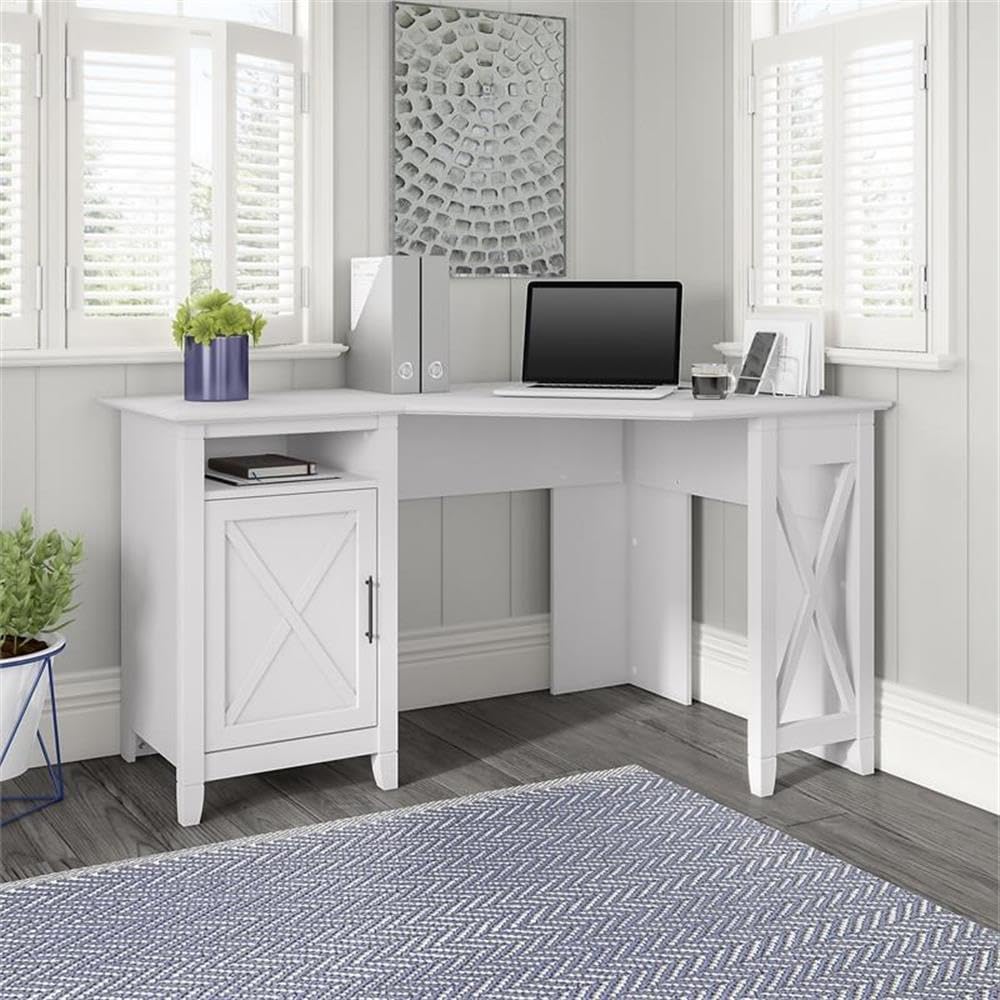 Corner Computer Desk with Storage in Pure White Oak - Engineered Wood