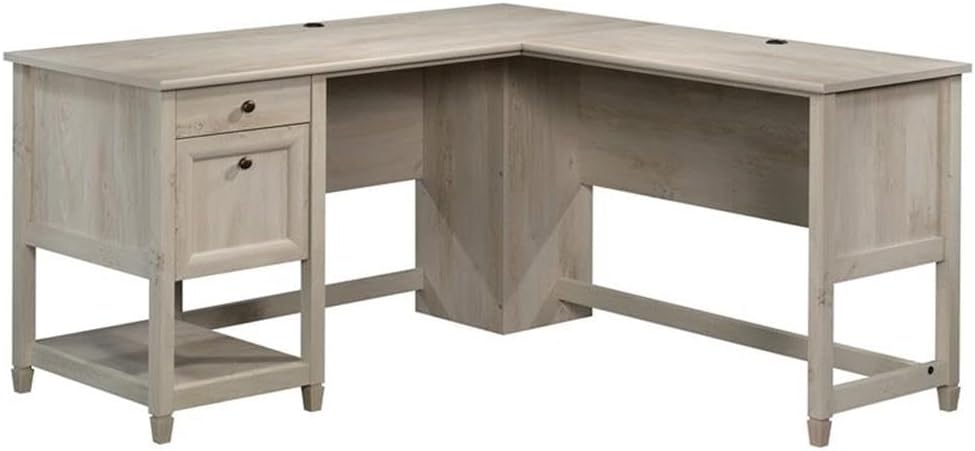 Engineered Wood L-Shaped Desk in Chalked Chestnut