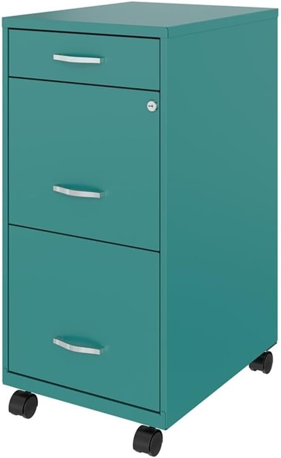 3 Drawers 29.52" Vertical Turquoise Metal Filing Cabinet Lockable