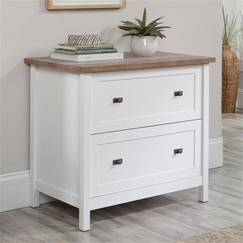 Engineered Wood Lateral File Cabinet in White Finish