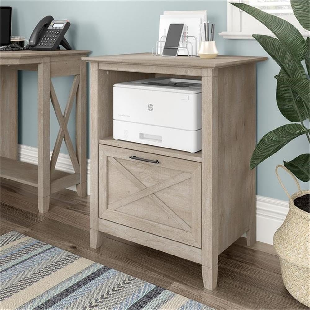 Lateral File Cabinet with Shelf in Washed Gray - Engineered Wood