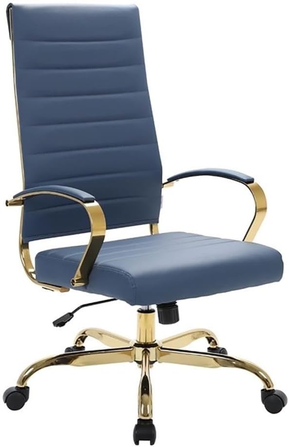 Faux Leather/Steel High-Back Office Chair in Navy Blue/Gold