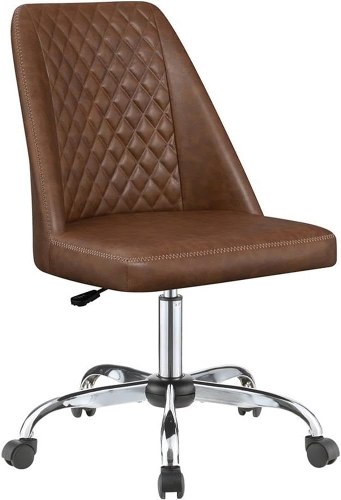 Contemporary Upholstered Tufted Back Office Chair in Brown and Chrome